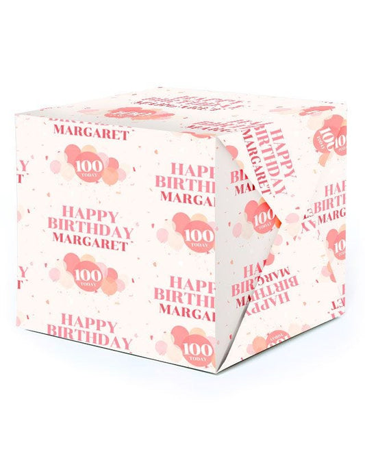 Peach Balloons 100th Birthday Personalised Wrapping Paper