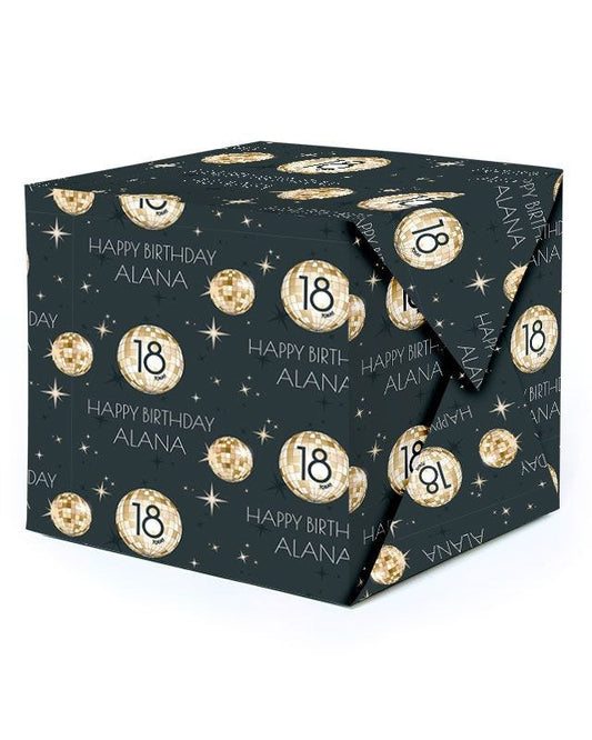Black & Gold Disco Ball 18th Birthday Personalised Wrapping Paper