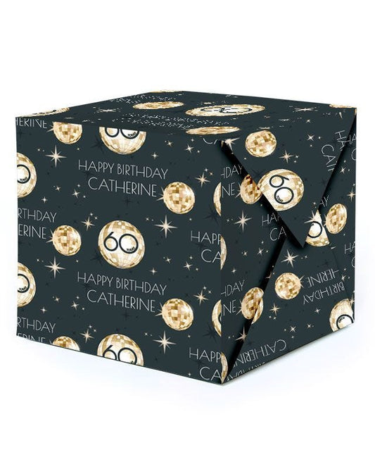 Black & Gold Disco Ball 60th Birthday Personalised Wrapping Paper