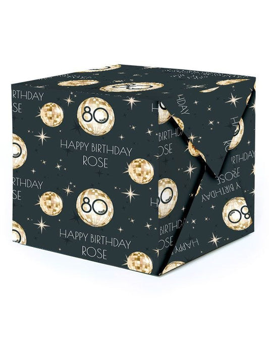 Black & Gold Disco Ball 80th Birthday Personalised Wrapping Paper