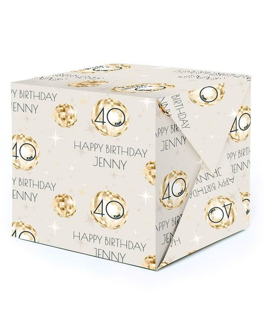 Cream & Gold Disco Ball 40th Birthday Personalised Wrapping Paper