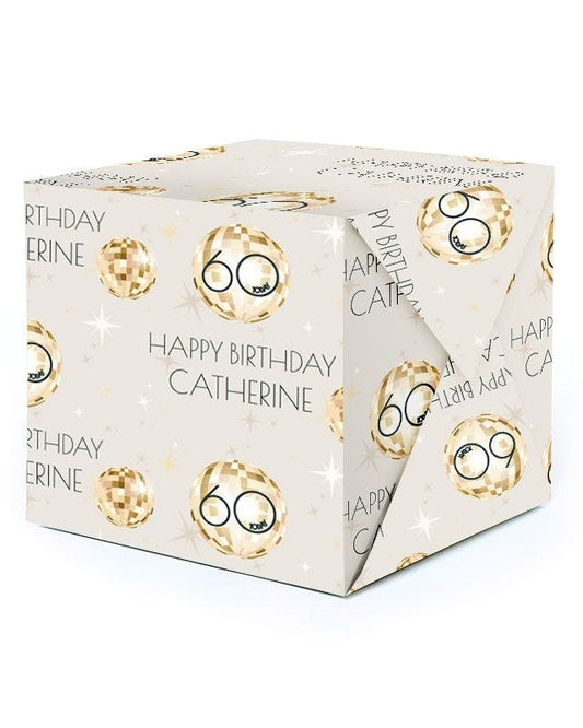 Cream & Gold Disco Ball 60th Birthday Personalised Wrapping Paper