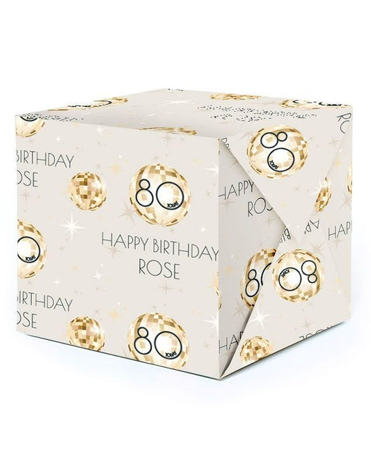 Cream & Gold Disco Ball 80th Birthday Personalised Wrapping Paper