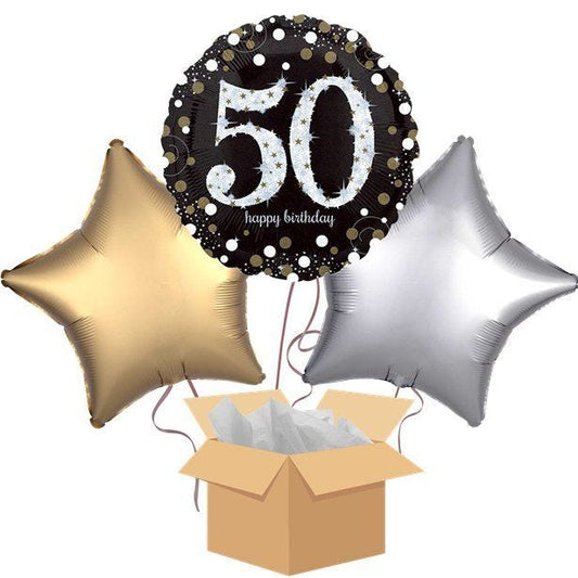Happy 50th Birthday Gold Balloon Bouquet - Delivered Inflated