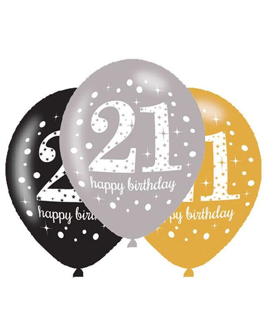 Sparkling Celebration Happy 21st Birthday Balloons - 11" Latex (6pk)
