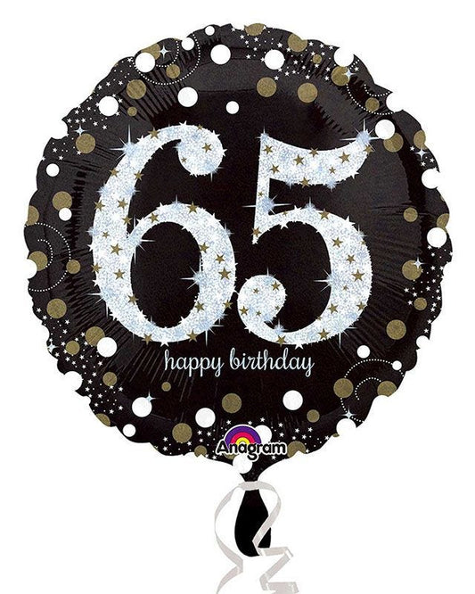 Happy 65th Birthday Gold Sparkling Celebration Balloon - 18" Foil