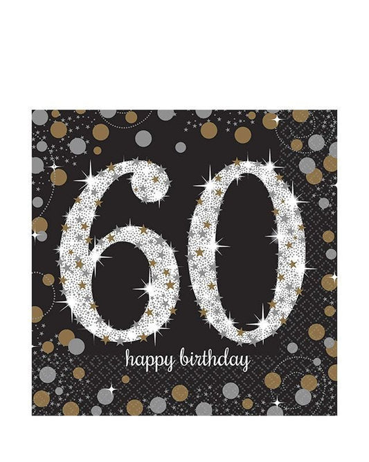 Sparkling Celebration 60th Birthday 2ply Paper Napkins - 33cm (16pk)