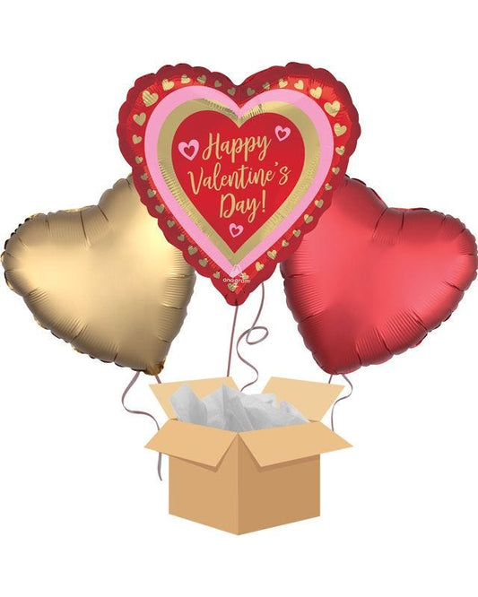 Golden Hearts Valentines Balloon Bouquet - Delivered Inflated