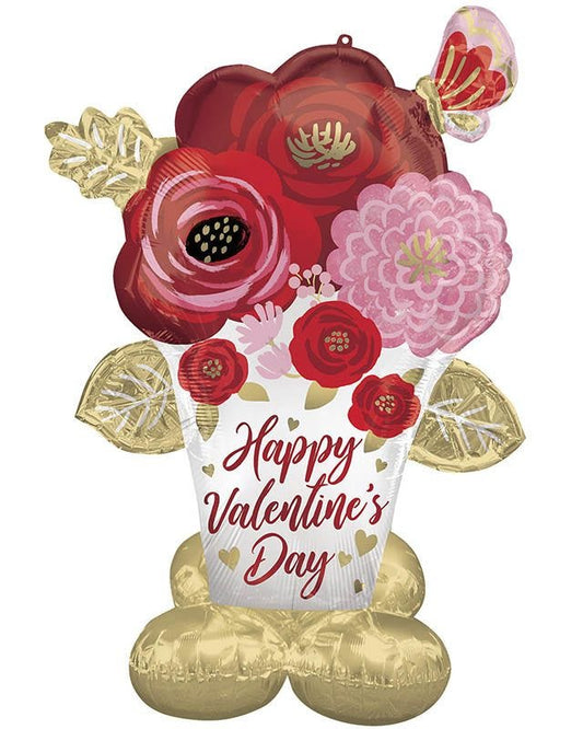 Happy Valentines Day Flowers Airloonz Foil Balloon - 53" x 39"