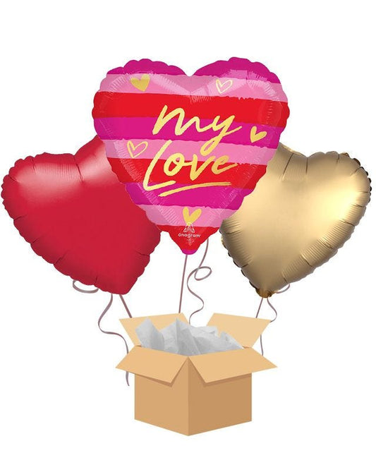 My Love Striped Heart Balloon Bouquet - Delivered Inflated
