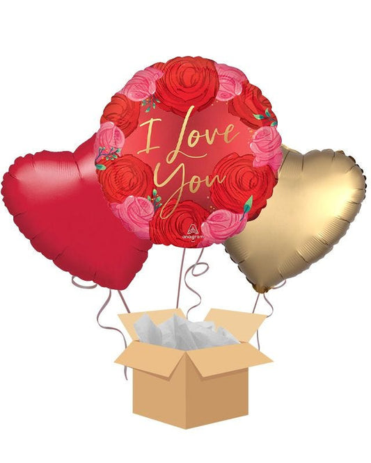 I Love You Circled In Roses Balloon Bouquet - Delivered Inflated