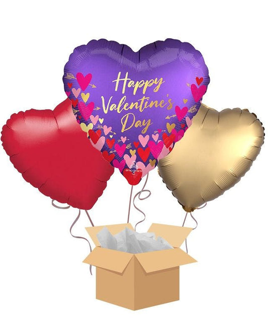 Happy Valentine's Day Hearts & Arrows Balloon Bouquet - Delivered Inflated