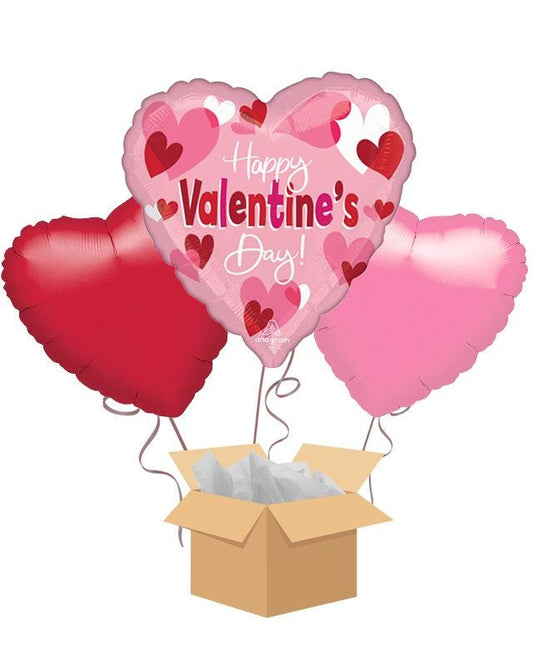 Happy Valentine's Day Playful Hearts Balloon Bouquet - Delivered Inflated