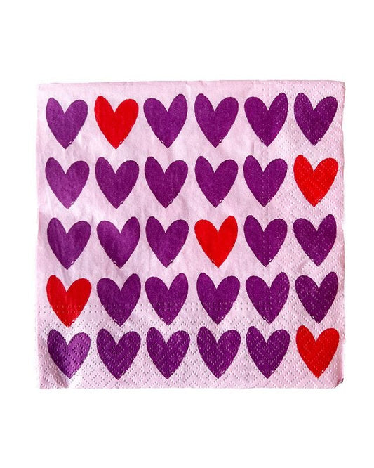 Valentine's Purple Hearts Paper Napkins - 33cm