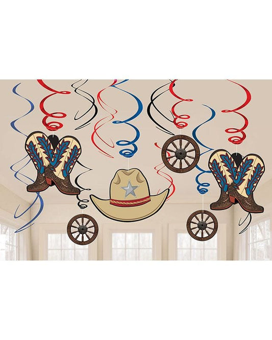 Western Party Hanging Swirl Decorations (12pk)