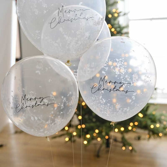 Merry Christmas Confetti Balloons with Tails - 12" Latex (5pk)