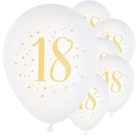 White & Gold Sparkle 18th Balloon - 11" Latex (8pk)