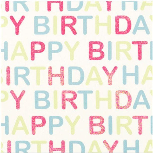 Glitter Pastel 'Happy Birthday' Sheet of Gift Wrap - 50cm x 70cm