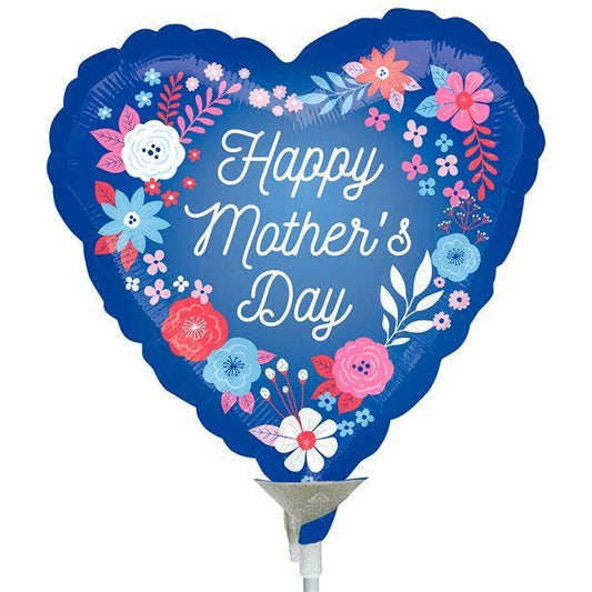Mother's Day Blue Heart Mini Air-Filled Foil Balloon - 9"