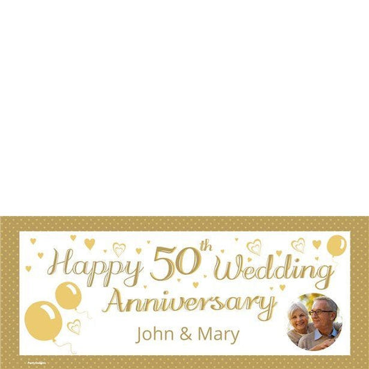 50th Gold Wedding Anniversary Personalised Banner - 3.5ft x 1.5ft
