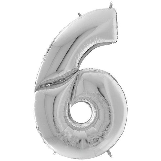 Number 6 Silver Foil Balloon - 64"