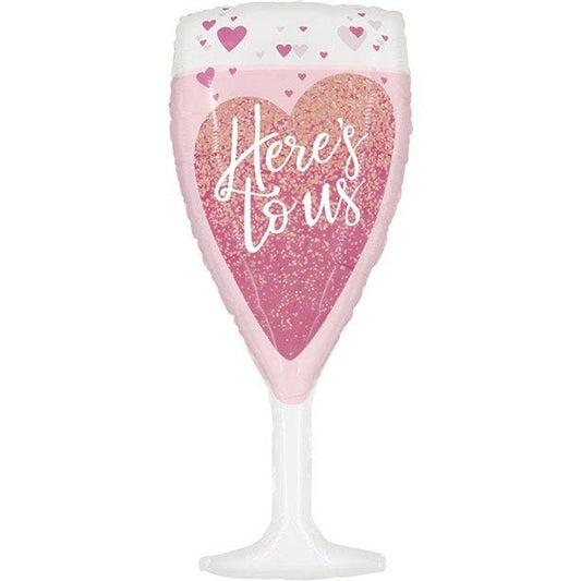 Here's To Us Pink Champagne Glass Balloon - 37" Foil