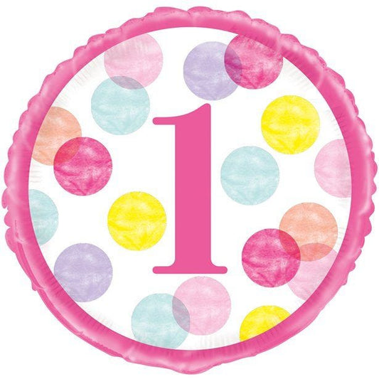 Pink Dots 1st Birthday Foil Balloon - 18"