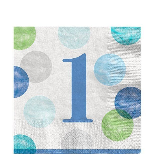 Blue Dots 1st Birthday Paper Napkins - 33cm (16pk)