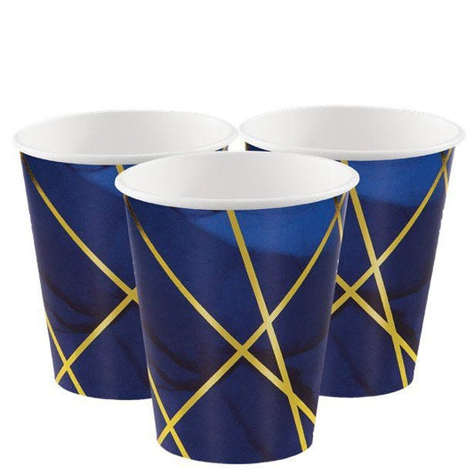 Navy and Gold Geode Foil Paper Cups - 354ml (8pk)