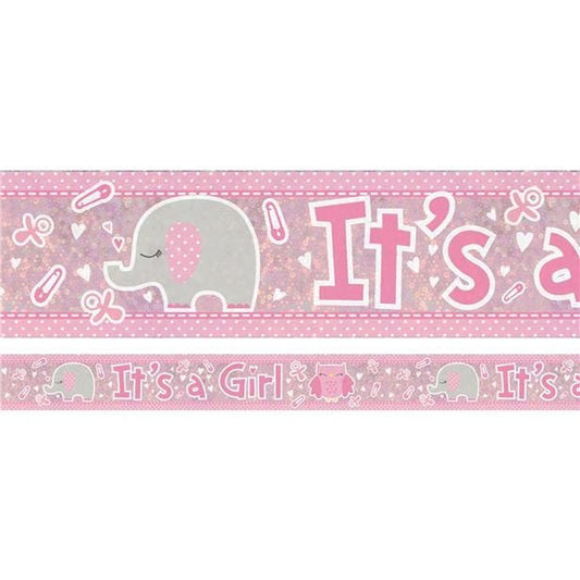 Pink 'It's a Girl' Holographic Foil Banner - 2.7m