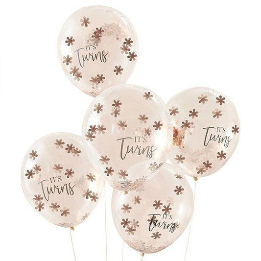 It's Twins Rose Gold Flower Confetti Balloons - 12" Latex (5pk)