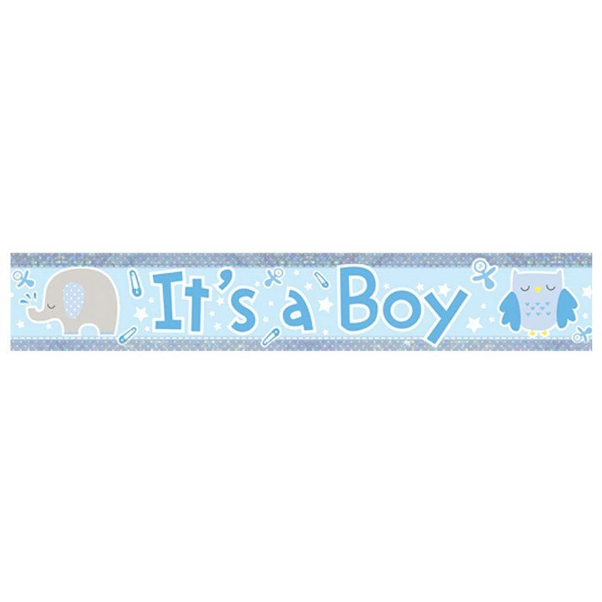 Blue 'It's a Boy' Holographic Foil Banner - 2.7m